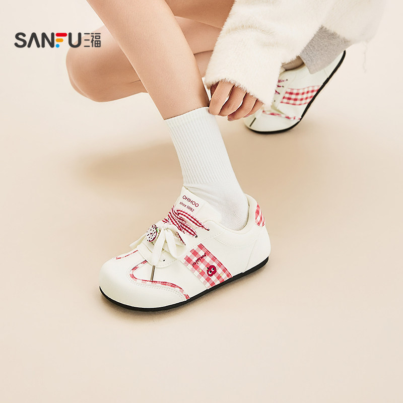 三福女板鞋春季童趣少女苹果格纹低帮撞色德训鞋女鞋850812,女鞋,休闲板鞋,淘宝优惠券,粉丝福利购,淘宝优惠卷
