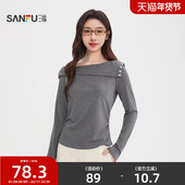 T恤女2026新款 春季 韩系气质褶皱收腰时尚 三福长袖 上衣女装 516792