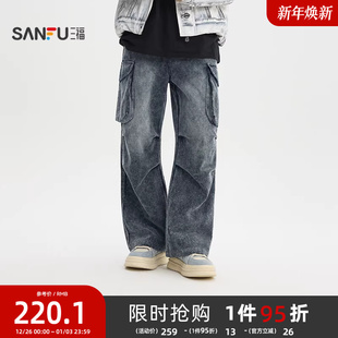 街潮宽松长裤 三福2025冬季 大口袋灯芯绒休闲裤 工装 513246 男士