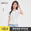 短款 法式 娃娃领泡泡袖 501143 上衣女装 女2025新款 三福白色衬衫 夏季
