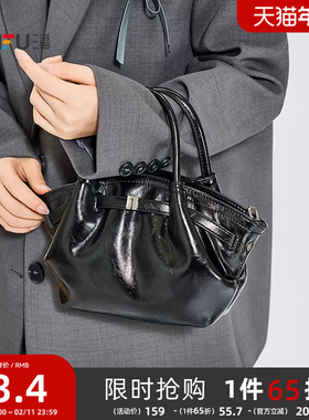 三福手提包秋季慵懒慢人复古皮带扣简约纯色水桶包女包510021