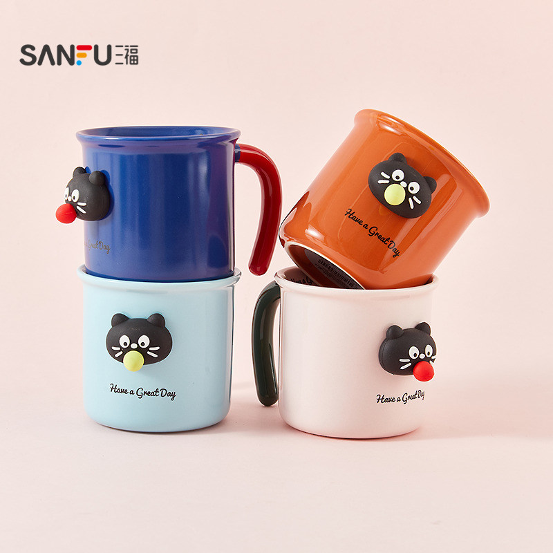 三福缔卡洛卡猫咪杯陶瓷杯310ML 可爱创意水杯时尚杯852625图片