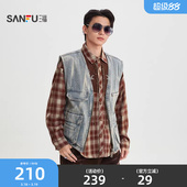 街潮宽松无袖 扎花大口袋牛仔马甲 外套518578 男士 三福2026春季