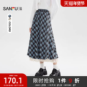 509019 巨好看 冬季 蕾丝拼接复古格子裙子女装 三福半身裙2025新款