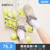 方格织带女鞋 甜酷复古风圆头慢跑鞋 853113 春季 三福女运动鞋