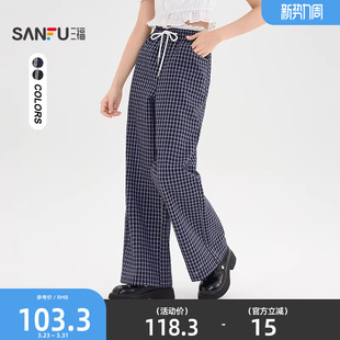 女装 三福休闲裤 蕾丝边腰头宽松格子直筒阔腿裤 夏季 505040 2026新款