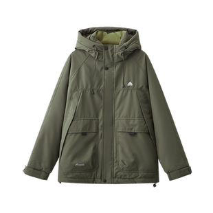 三福2025冬男士工装风棉服短棉衣保暖宽松连帽外套男