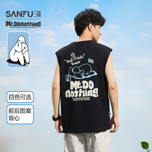 【Mr.Donothing联名】三福2025夏季男士前后图案短T恤500982