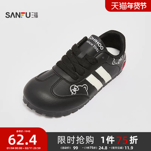 三福低帮板鞋女春季学院运动风蝴蝶结撞色大头歪头女鞋839631