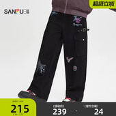 街潮宽松长裤 三福2026夏季 飘带休闲裤 趣味涂鸦工装 520865 男士