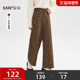 女装 三福休闲裤 510458 子时尚 咖啡色长裤 女2025冬季 宽松阔腿碎花裤