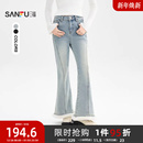 2025新款 子女装 冬季 脚分割线复古喇叭裤 511880 毛绒裤 三福牛仔长裤