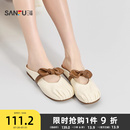 841655 三福拖鞋 夏季 韩系少女撞色蝴蝶结褶皱圆头薄底单鞋 女鞋