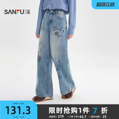 2026新款 子女装 春季 复古长裤 515554 宽松阔腿裤 三福涂鸦印花牛仔裤