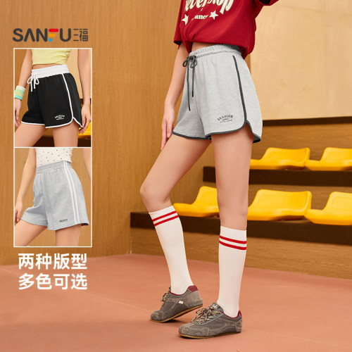 三福短裤女2025新款夏季小个子撞色运动风宽松休闲裤子女装495829