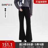 子女装 三福黑色牛仔裤 511569 薄绒喇叭裤 显瘦休闲裤 女2025新款 冬季