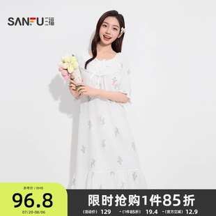 圆领花边睡裙 三福女夏季 甜系少女满印花卉宽松家居服499389