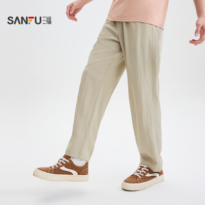 三福2025夏季男士九分休闲裤 都市宽松长裤橡筋腰头裤子504001