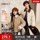 三福棉衣棉服女2025冬季 845249 撞色灯芯绒棉袄菱形格宽松外套女装