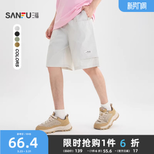 男士 休闲宽松橡筋腰头裤 美式 中裤 子504049 风工装 三福2026夏季