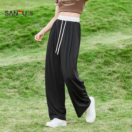 三福凉感防晒裤2026新款夏季宽松香蕉裤bf慵懒风黑色休闲裤子女装