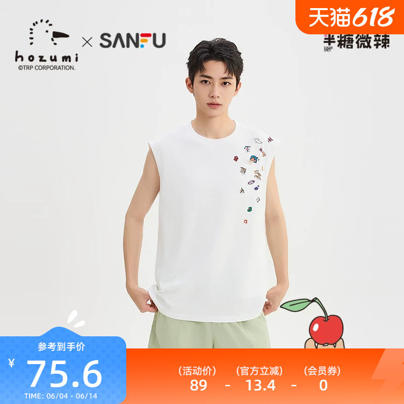 三福2026夏季男士异位贴纸图案背心 休闲宽松圆领上衣526734