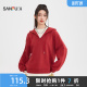 517389 设计感假两件宽松连帽上衣女装 三福红色卫衣女2026新款 春季
