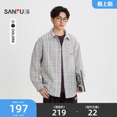 男长袖 衬衫 提花格纹小香风宽松翻领衬衣516501 新款 三福2026春季