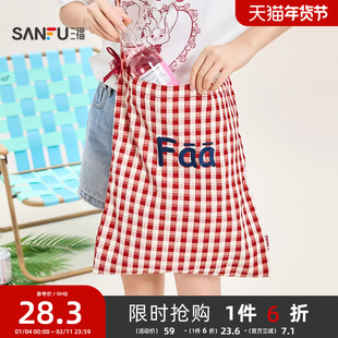 三福挎包女夏季甜心少女韩系学院帆布包波点条纹休闲托特包503313