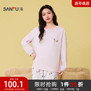 #三福女冬季小刺绣海岛绒抗静电睡衣套装 圆领长袖家居服507739