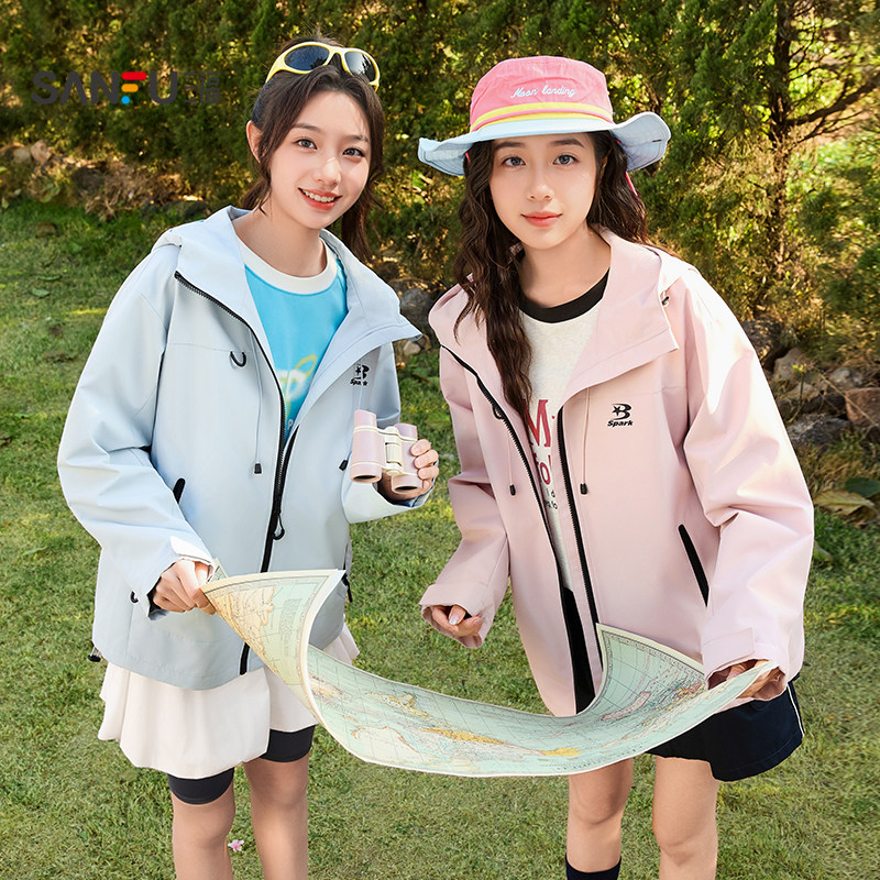 三福单外套2026春季英文印花拉链口袋户外宽松上衣女装514762,女装/女士精品,短外套,淘宝优惠券,粉丝福利购,淘宝优惠卷