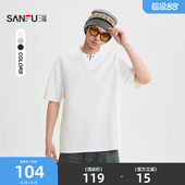 打底衫 t恤男分割钉扣V领重磅圆领宽松半袖 520829 短袖 三福2026夏季