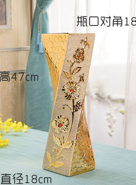 60cm落地陶瓷大花瓶欧式花瓶摆件大号客厅电视柜玄关金色插花47cm