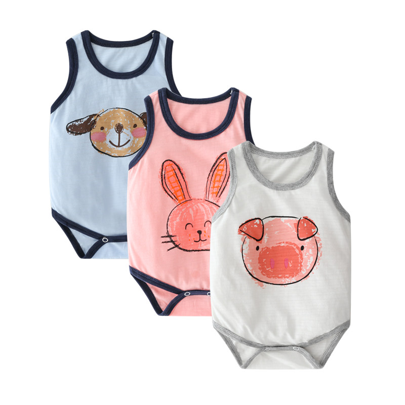 宝宝纯棉三角哈衣无袖背心春秋夏季婴儿衣服连体衣儿童包屁衣爬服