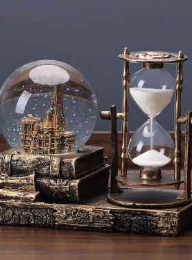 木丁丁水晶球音乐盒八音盒沙漏摆件客厅桌面摆件办公室装饰生日礼