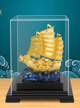 千德骏金箔摆件一帆风顺帆船摆设开业乔迁礼品办公室酒柜玄关家居