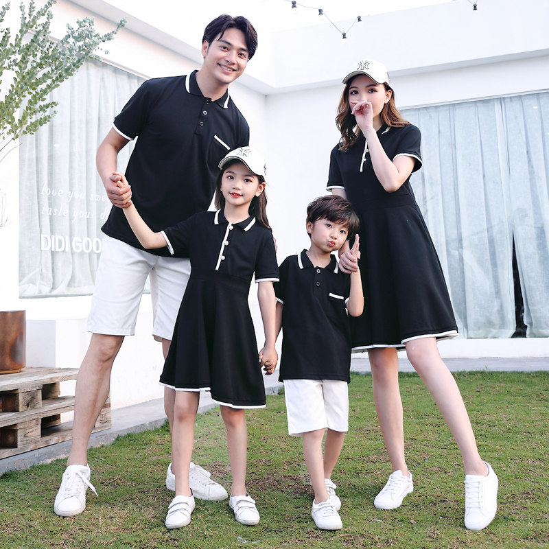 亲子装夏装2020新款潮Polo衫一家三口四口母子母女连衣裙洋气秋装