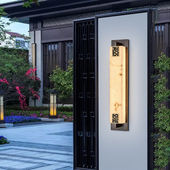 圣蒂斯曼黑擦金新中式 云石全铜壁灯贴墙户外防水罗马柱别墅客厅背