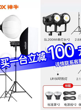神牛（Godox）SL200W二代补光灯摄影灯套装视频直播常亮灯太阳灯