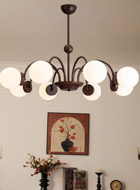 法式复古吊灯客厅灯中古风vintage黑色魔豆吊灯卧室餐厅大厅主灯