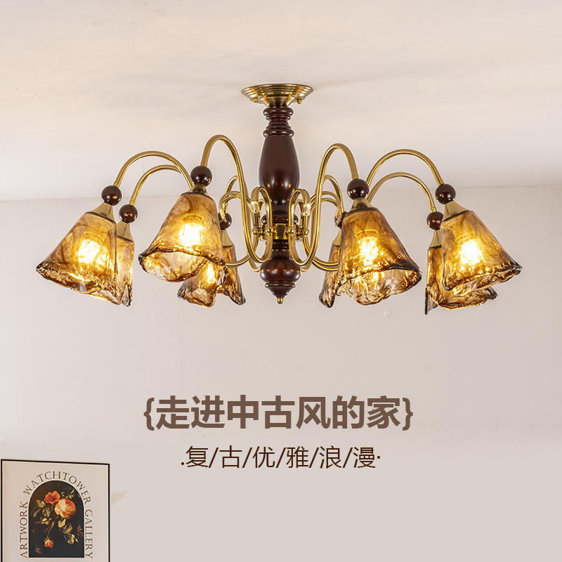法式中古实木美拉德客厅吊灯