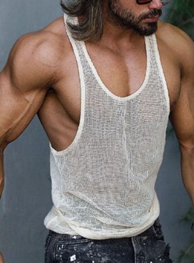 外贸男装2025夏季新款白色打底针织衫宽松健身运动背心men's vest