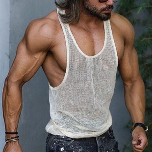 白色打底针织衫 新款 宽松健身运动背心men 2025夏季 外贸男装