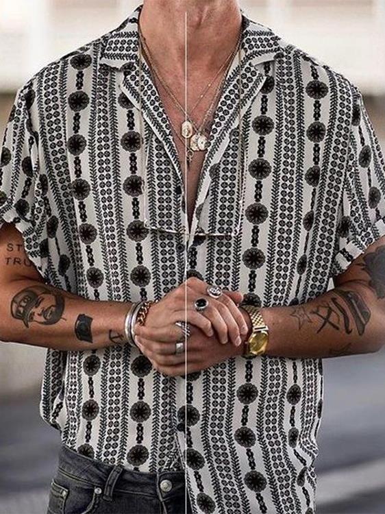 2025 thin European and American fashion brand printed shirt stand up collar short sleeve men's casual and versatile top summer men shirt