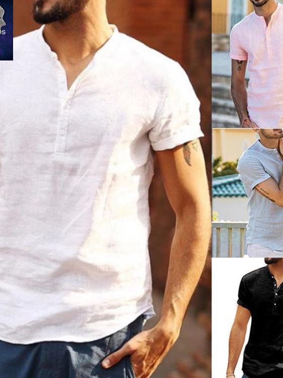 Summer new personality short-sleeved T-shirt men's solid color wild European and American V-neck tops trendy Clothes Men Shirts