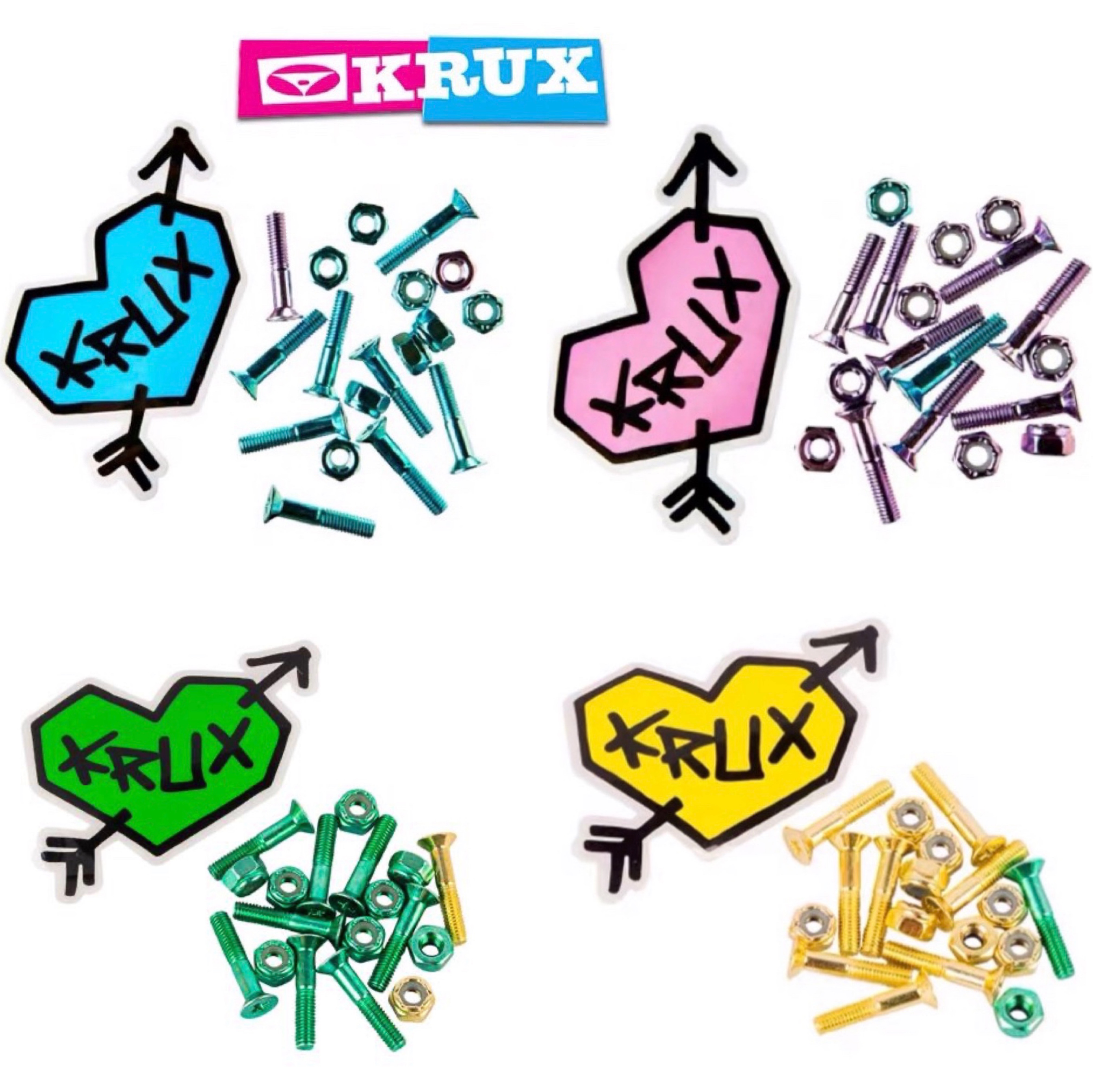 美国进口滑板品牌 KRUX 十字 1英寸 双翘半牙彩色板钉 桥钉 配件