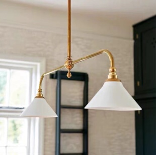 全铜美式简约复古餐厅岛台线性吊灯咖啡厅吧台创意设计师茶室吊灯