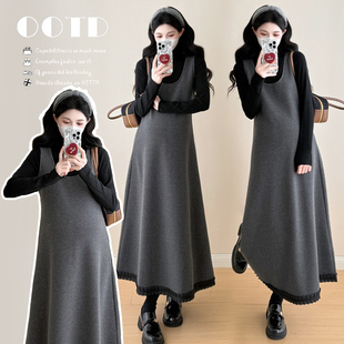 孕装「朝风暄暄」韩版毛呢孕妇背心连衣裙打底衫秋冬季孕期套装秋