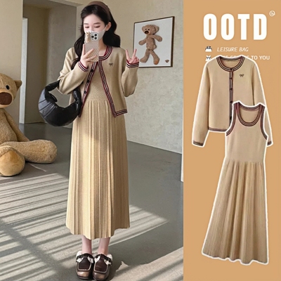 孕妇装春秋季2025新款连衣裙套装