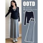 春装 孕期法式 连衣裙高级感2026新款 辣妈漂亮修身 长裙子 套装 孕妇装